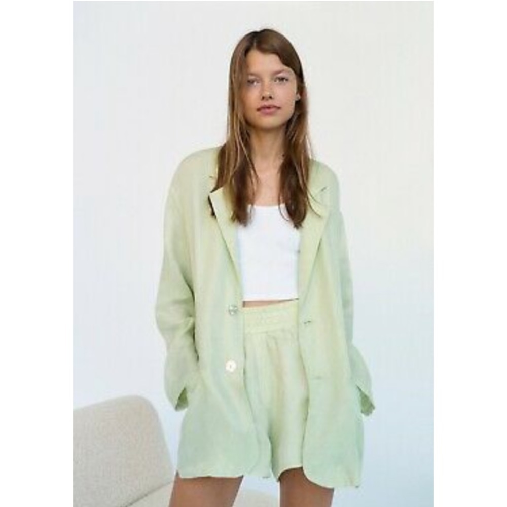 Zara green oversized blazer and shorts